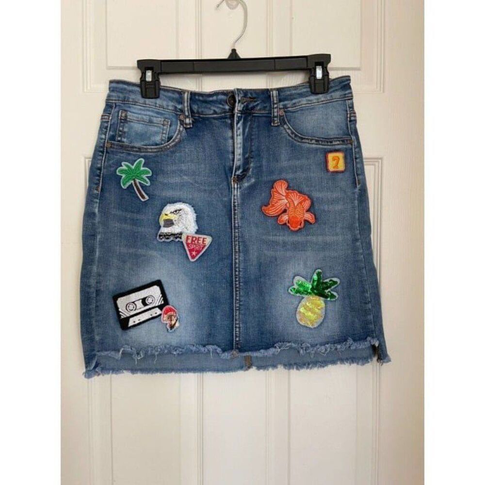 Rocks and Indigo Mini Skirt with Patches (Size 8)